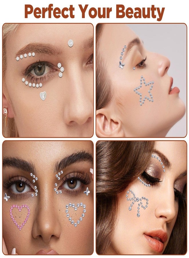 Hpmjz 7 Sheets Face Gems Stickers Self Adhesive 3D Star Heart Moon Shape Jewels Sparkly Face Rhinestone Stickers Stick on Gems Pearl Rhinestones Sticker Faces Hair Body Crafts Halloween Festival Decor - Image 5